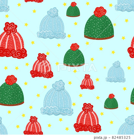 Winter hats seamless pattern. Hats with pumpon 82485325