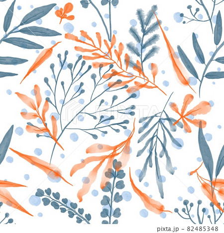 Seamless autumn pattern with hand drawn watercolor leaves and twigs 82485348