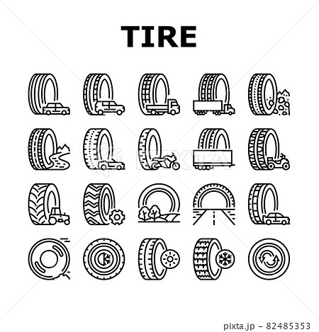 Used Tire Sale Shop Business Icons Set Vector 82485353