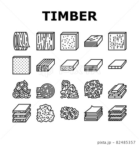 Timber Wood Industrial Production Icons Set Vector 82485357