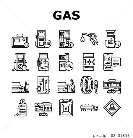 Gas Station Refueling Equipment Icons Set Vector 82485358