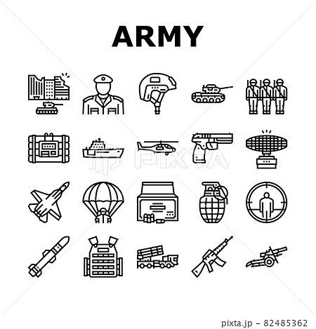 Army Soldier And War Technics Icons Set Vector 82485362