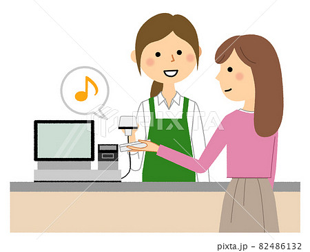 女性店員　レジ　キャッシュレス決済 82486132
