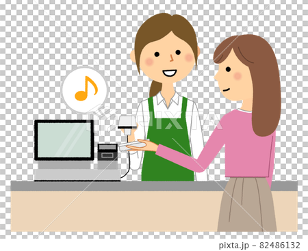 女性店員　レジ　キャッシュレス決済 82486132