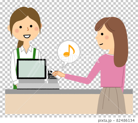 女性店員　レジ　キャッシュレス決済 82486134