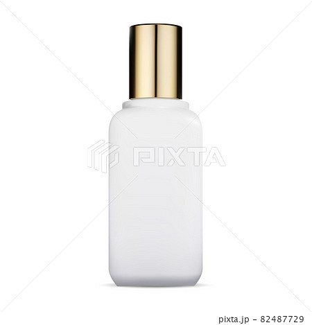 Cosmetic bottle. Glass container with gold cap Cosmetic bottle. Glass container with gold cap 82487729