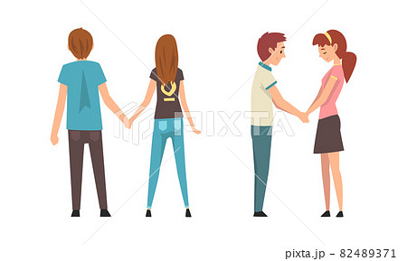 Young Male and Female Couple Holding Hands Feeling Love and Affection Vector Set Young Male and Female Couple Holding Hands Feeling Love and Affection Vector Set 82489371