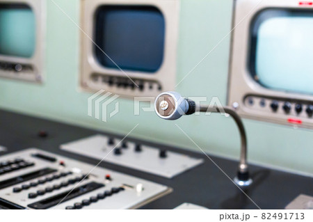 Microphone in the radio conversation room close up Microphone in the radio conversation room close up 82491713