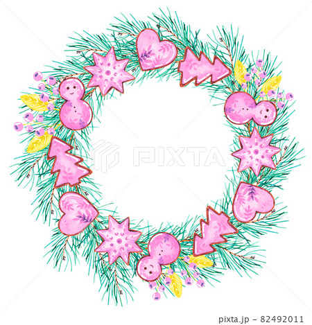 Watercolor Christmas frame with gingerbread 16 Watercolor Christmas frame with gingerbread 16 82492011