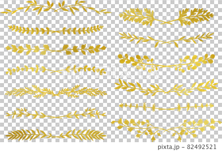 Gold leaf / plant line set vector material - Stock Illustration ...