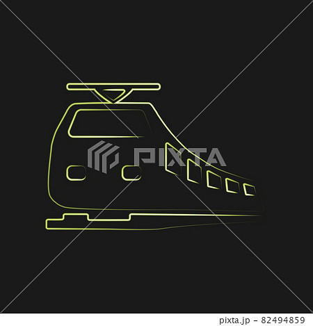 Neon modern train logo isolated on black background. Design element in concept of transport, railway. Vector illustration. EPS10. 82494859
