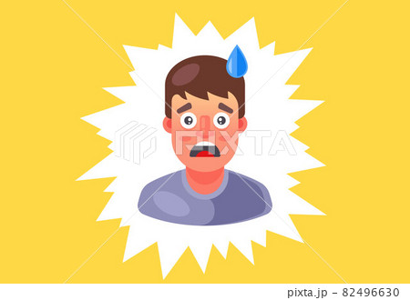 the man got scared and sweat runs down his forehead. the man got scared and sweat runs down his forehead. 82496630