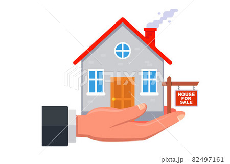 a man holds a house in his palm. Property For Sale. a man holds a house in his palm. Property For Sale. 82497161