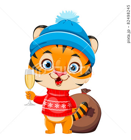 Merry Christmas. Cute cartoon character tiger 82498245