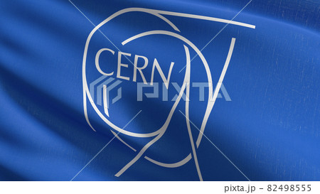 Flag of Cern blowing in the wind. 3D rendering illustration of waving sign. 82498555