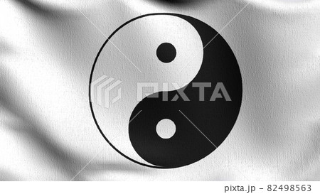 Yin and Yang. Chinese symbol blowing in the wind. 3D rendering illustration of waving sign. Contrast 82498563
