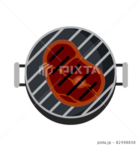 Grilled meat on grill. Steak and barbecue of a strong roast. Piece of food cuts. Flat cartoon illustration isolated on white Grilled meat on grill. Steak and barbecue of a strong roast. Piece of food cuts. Flat cartoon illustration isolated on white 82498838