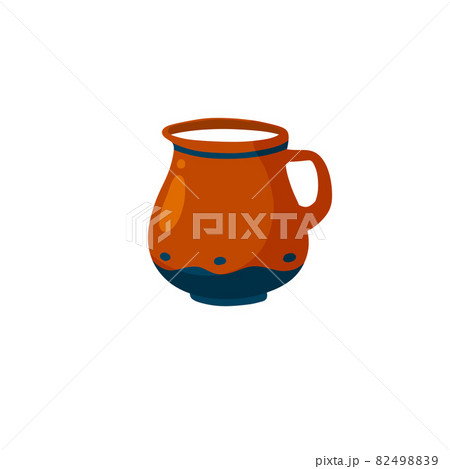 Clay pot. Earthenware jug of milk. Old Water bowl with a handle. Clay pot. Earthenware jug of milk. Old Water bowl with a handle. 82498839