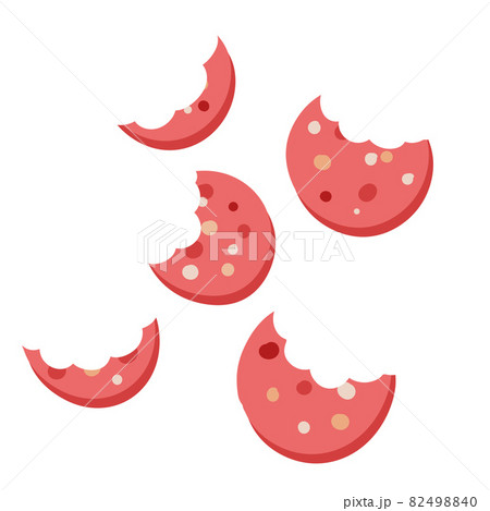 Bitten piece of sausage. Slice of Meat product. Food waste. Bitten piece of sausage. Slice of Meat product. Food waste. 82498840