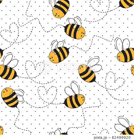 Seamless Pattern With Bees On White Polka Dots のイラスト素材 4999
