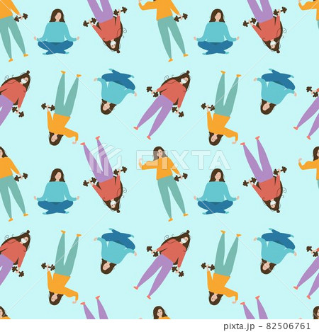 Seamless blue background with the image of girls involved in different sports. Seamless blue background with the image of girls involved in different sports. 82506761