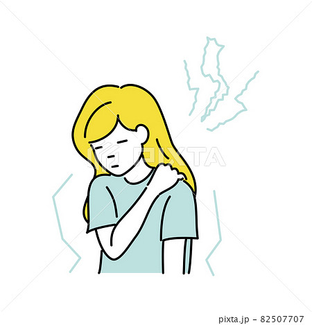 肩こりがして具合の悪い女性のイラストのイラスト素材