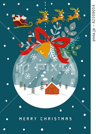 雪化粧赤いお家とサンタクロースとトナカイのクリスマスオーナメントの手描きベクターイラスト 雪化粧赤いお家とサンタクロースとトナカイのクリスマスオーナメントの手描きベクターイラスト 82509054