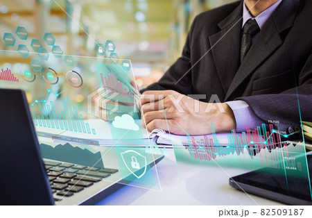 Stock market or forex trading graph and candlestick chart suitable for financial investment concept. Economy trends background for business idea and all art work design. Abstract finance background. 82509187