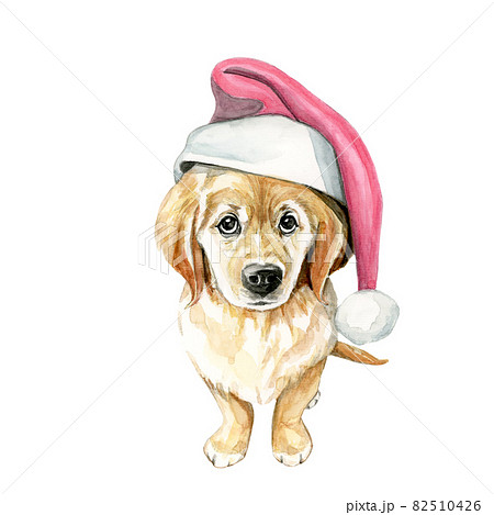 サンタの帽子を被った犬【手描き水彩画】 82510426
