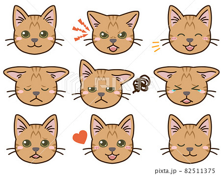 猫 茶トラ の表情顔アイコンのイラスト素材