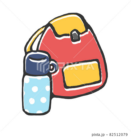 手描きのリュックと水筒のイラストのイラスト素材 5179