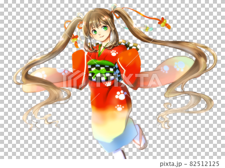 飛び跳ねる着物の女の子のイラスト 82512125