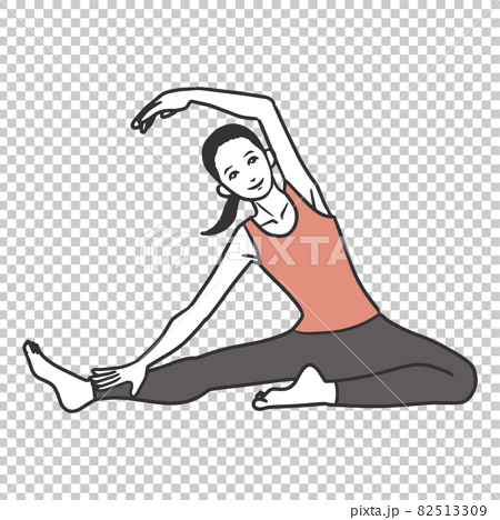 Young girl doing yoga fitness exercise outdoor.Morning sunrise.Yoga poster.  Yoga poses. Line art. Simple drawing