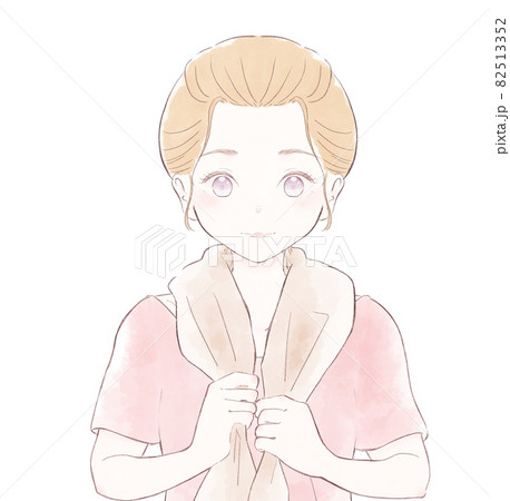 タオルを肩に掛ける女性のイラスト素材