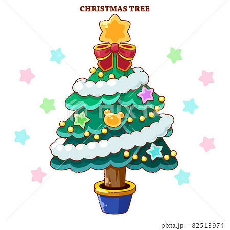 キラキラと可愛いクリスマスツリーのイラストのイラスト素材