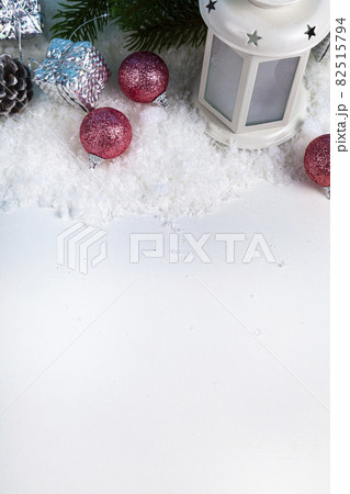 Christmas decor with lantern and decorations in the snow. 82515794