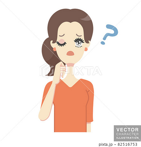 口コミ広告におすすめの困惑の表情で悩み考える若い女性のベクターイラストのイラスト素材