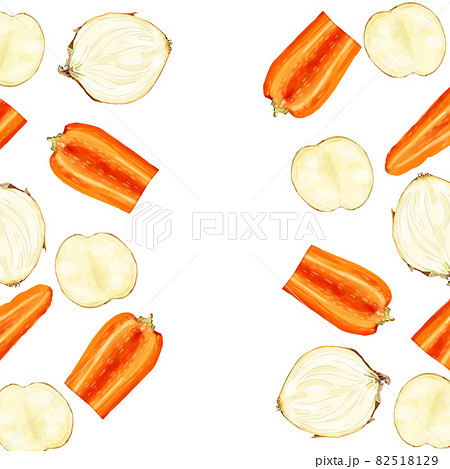 手描き水彩のカレー用根菜断面イラスト正方形フレーム・左右 82518129