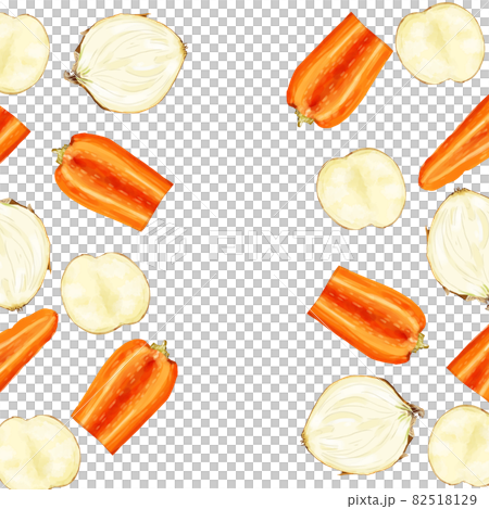 手描き水彩のカレー用根菜断面イラスト正方形フレーム・左右 82518129