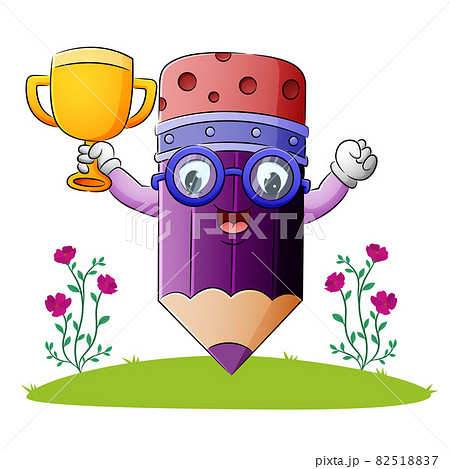 The pencil winner is holding a trophy of illustration 82518837