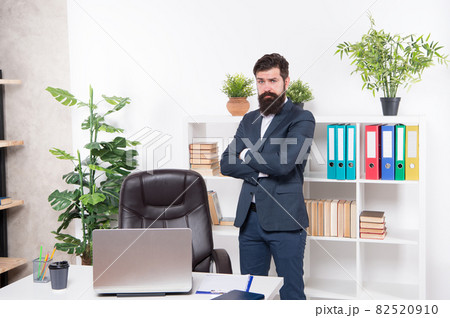 Man handsome office worker formal style clothes returning to workplace Man handsome office worker formal style clothes returning to workplace 82520910
