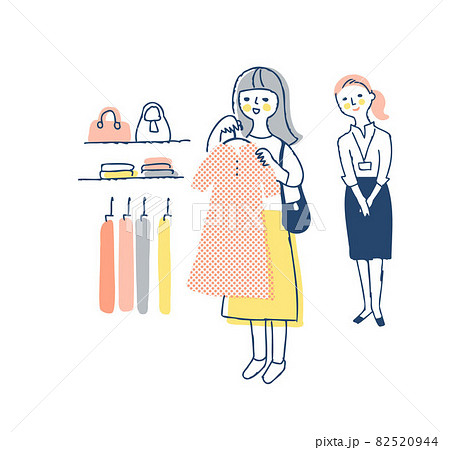 洋服を選んでいる若い女性のイラスト素材 5944
