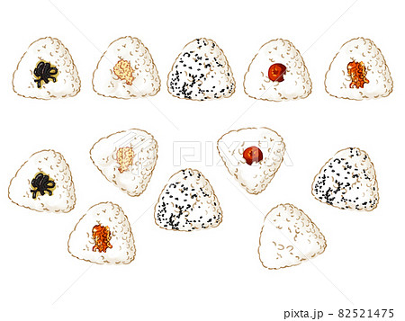 手描き水彩のおにぎりのラインイラストセットのイラスト素材