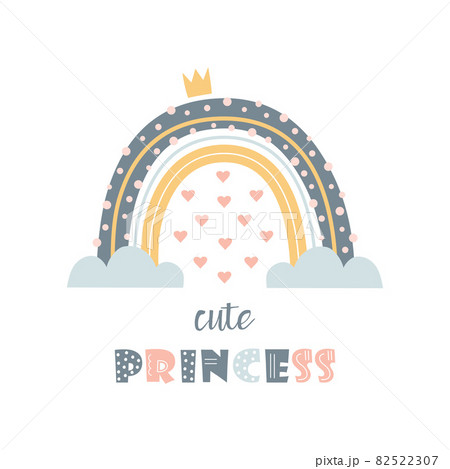 cute cartoon princess rainbow card, vector illustration cute cartoon princess rainbow card, vector illustration 82522307