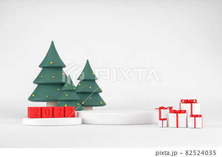 White podium for displaying products for 2020 and Christmas trees. with gift box 82524035