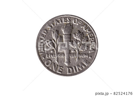 USA dime nickel coin (10 cents) reverse olive branch, torch and oak branch cut out and isolated 82524176