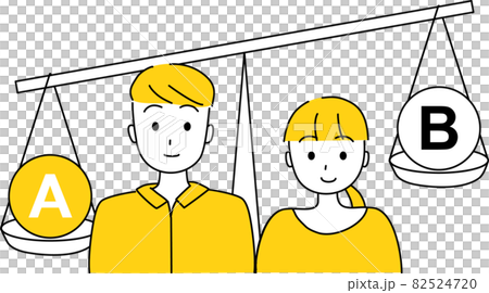 AとBを天秤にかけて比較、Aを選ぶ夫婦 82524720