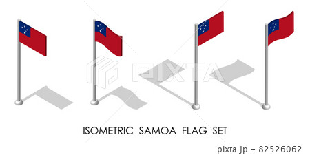 isometric flag of SAMOA in static position and in motion on flagpole. 3d vector 82526062