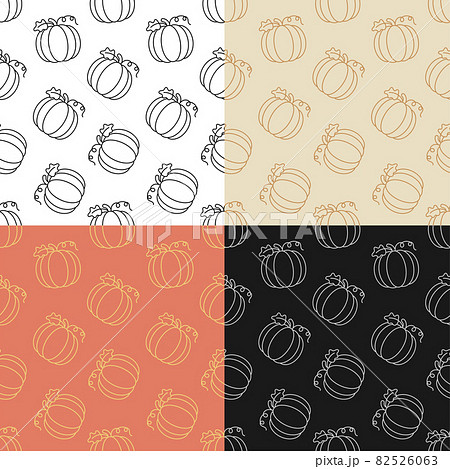 set of seamless patterns with Pumpkin fruit. Autumn harvesting. Autumn Halloween pumpkins. Ornament for decoration and printing on fabric. Design element. Vector 82526063