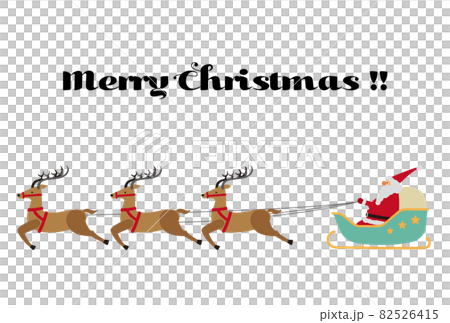 3匹のトナカイがひくソリに乗るサンタクロースのシンプルイラストのイラスト素材